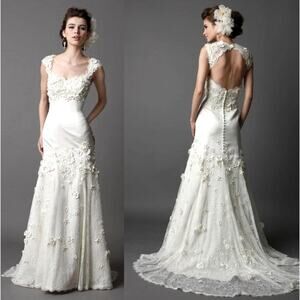 Wtoo Brides by Vanessa Watters Size 4 Wedding Dress Queen Ann Keyhole Back Ivory